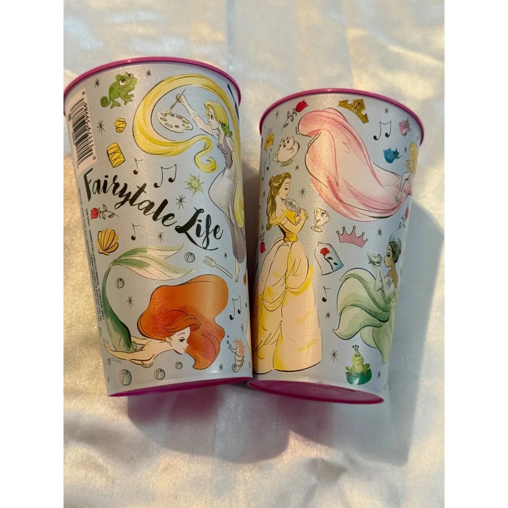 Disney Princess Fairytale Life Plastic Tumblers Set of 2 Ariel Rapunzel Belle